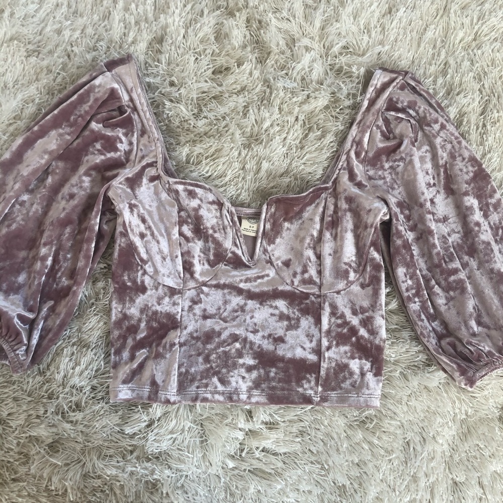 UO Velvet Puff Sleeve Bustier Top
